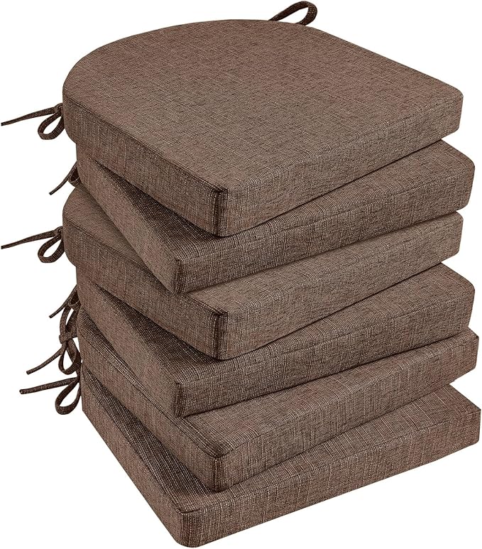 Basic Beyond Chair Cushions for Dining Chairs with Ties and Removable Cover, 2" Thick Seat Cushions for Kitchen Chairs, Set of 6, 17" x 16", Brown