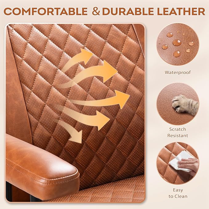 Furmax Ergonomic Home Office Chair Executive Leather Mid Back Desk Chair, Adjustable 360° Swivel Task Chair for Conference Room Study (Brown)