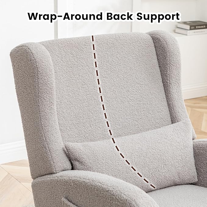 Nursery Rocking Chair,Rocking Chair with Foot Rest,Nursery Rocker Comfy Glider Nursing Chair with Back Pillow for Living Room,Bedroom,Light Grey
