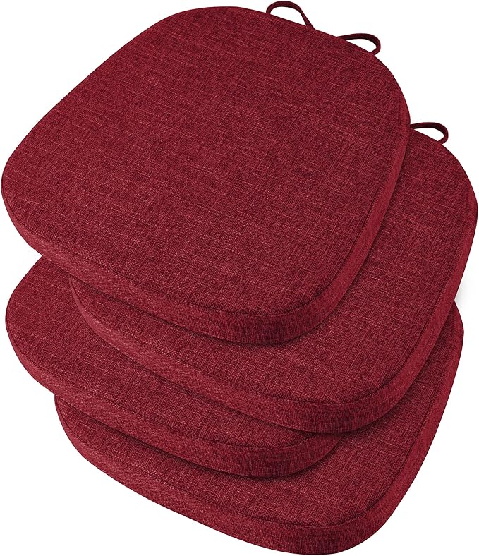 OVOV 14x14 Chair Cushions for Metal Dining Chairs Set of 4 Non Slip Thick Textured Chair Pads for Dining Chairs with Ties and Removable Cover (4, Red)