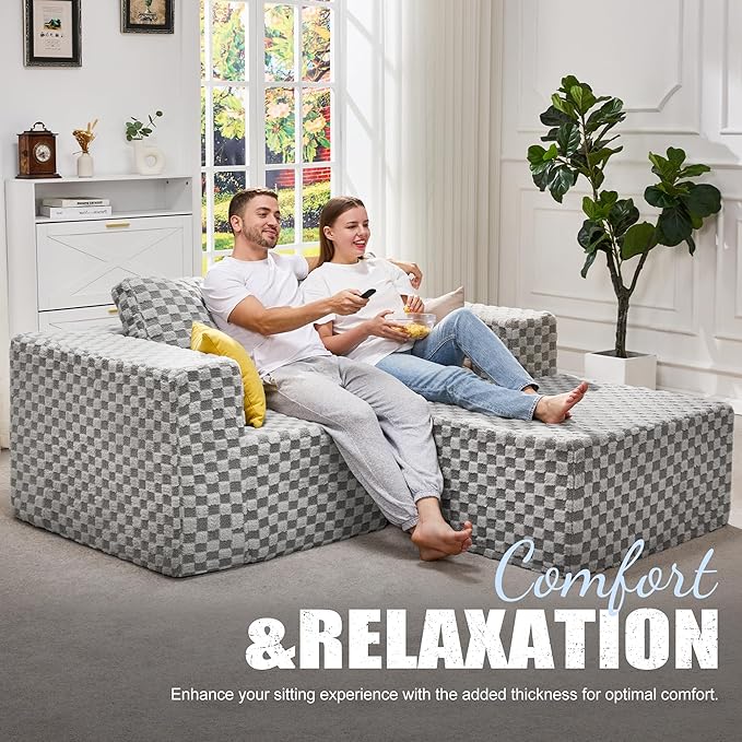 Hobestluk Modular Sectional Sofa Memory Foam Couch L Shape Sofa for Living Room Loveseat with Chaise Lounge Cloud Couch with Removable Cover (Plush Grey, Loveseat with Chaise)