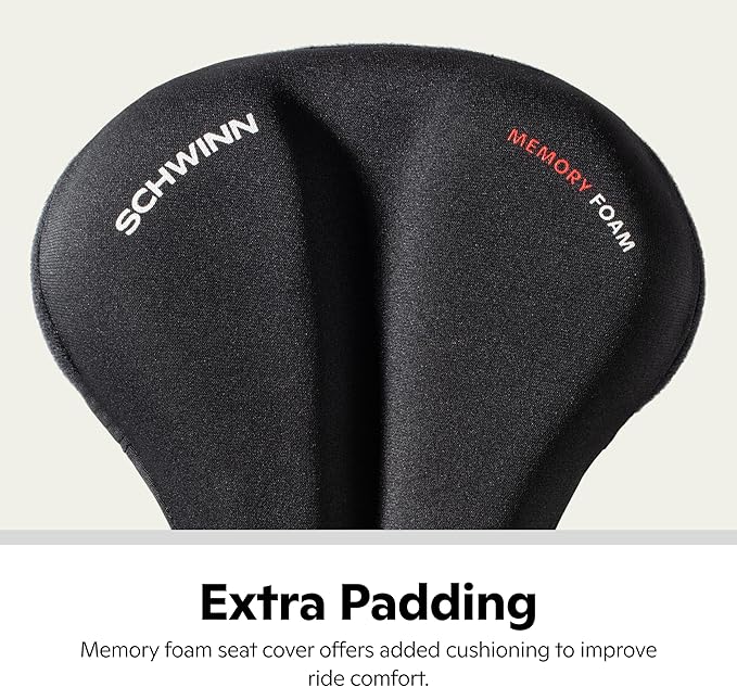 Schwinn Sport Memory Foam Dual Strap Bike Seat Cover, Saddle Cover for Extra Comfort, Soft, Weather-Resistant Memory Foam, Dual Straps Attach Quickly to Most Standard Size Adult Bike Seats