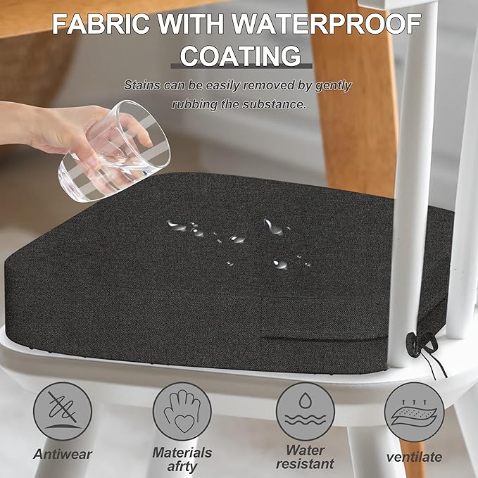 17'' x 16'' x 2.5"Thick Chair Cushions for Dining Chairs, 4 Pack WaterProof Easy Clean Kitchen Chair Pads with Ties and Non-Slip Backing - 30D High Elastic Foam Soft Kitchen Chair Cushions