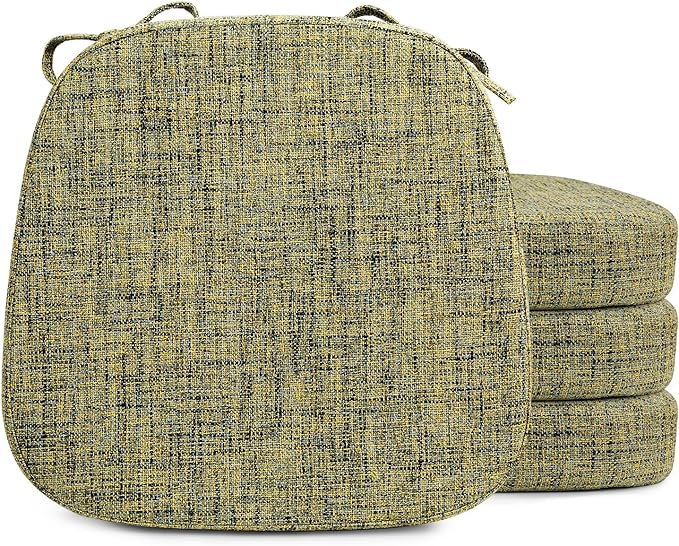 SINOSSO Thickened 2.5" Dining Chair Cushions, Soft Blended High Density Support Foam Kitchen Seat Cushions with Ties, U-Shaped Non-Slip Indoor Chair Pads, 16.5" x 16", 4 PCS, Yellow