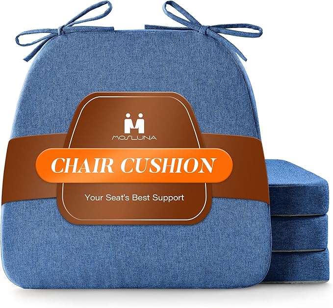 Chair Cushions for Dining Chairs Set of 4, D-Shaped Chair Pads with Non-Slip Bottom, Kitchen Seat Cushions with Removable Cover, 16 x 17 inch, Navy Blue