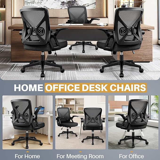 FelixKing Office Chair - Ergonomic Desk Chair Breathable Mesh Task with Wheels and Lumbar Support Home Desk Office Chairs with Flip up Armrest Rolling Swivel for Home Computer Black Pack of 2