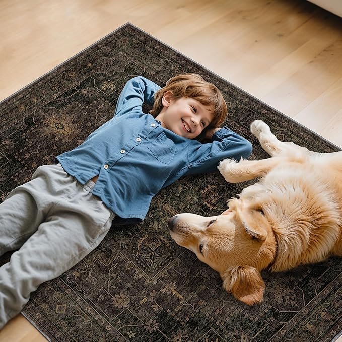 36"x48" Office Chair Mat for Hardwood Tile Floor, Under Desk Carpet Protector for Rolling Computer Chair Mat, Machine Washable Area Rug, Anti-Slip 1/5" Thick Low Pile Thin Vinyl Floor Mat, Brown