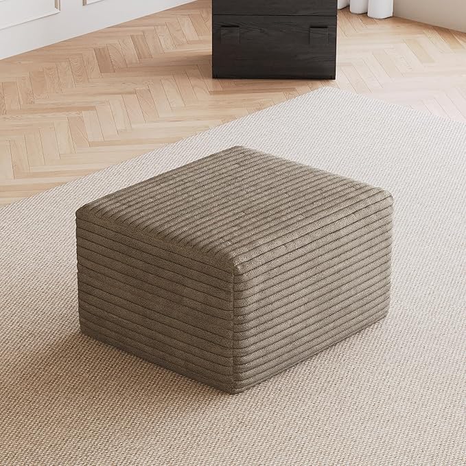 25.6" Ottoman Foot Rest for Couch，Plush Corduroy Rectangle Ottomans,Upholstered Memory Foam Couches Ottomans - Compressed Sofa in a Box No Assembly Require,Camel