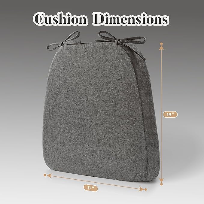 Chair Cushions for Dining Chairs Set of 6, D-Shaped Chair Pads with Non-Slip Bottom, Kitchen Seat Cushions with Removable Cover, 16 x 17 inch, Dark Grey