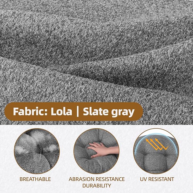 Rocking Chair Cushion - Lola Cotton-Linen Fabric, High-Density Sponge, Durable Comfort Non-Slip Bottom Tufted Seat Pads with Ties, Lola︱Slate Gray, 44x19x4 inch
