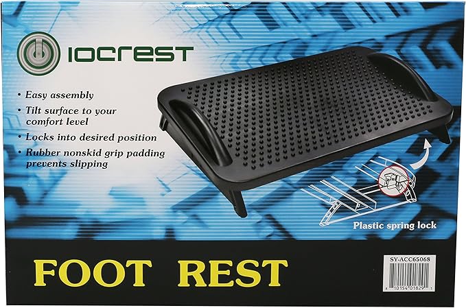 IO CREST Under Desk Ergonomic Foot Rest with 3 Angle Position - 30 Degree Tilt Angle Adjustment Non-Skid Massage Surface Texture, Black