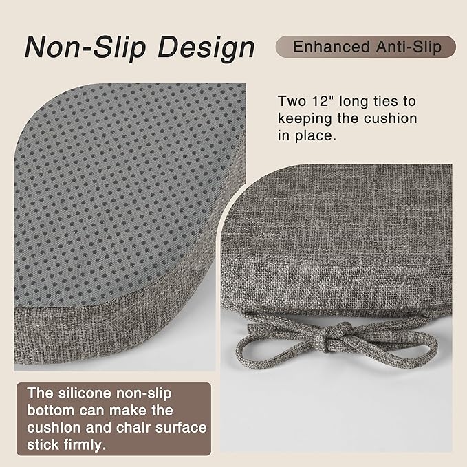 OVOV 14x14 Chair Cushions for Metal Dining Chairs Set of 2 Non Slip Thick Textured Chair Pads for Dining Chairs with Ties and Removable Cover (Light Grey)