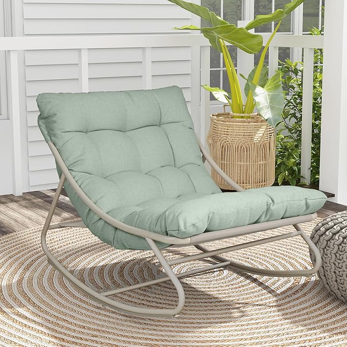 Grand patio Outdoor Rocking Chair, Metal Lounge Rocking Chair with Thick Cushion, Comfy Modern Rocker for Patio Porch Deck Backyard, Green