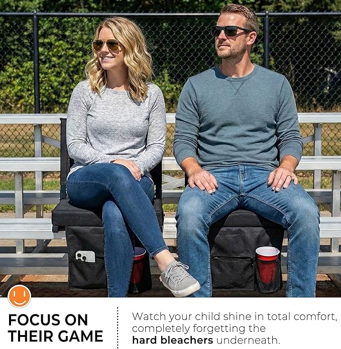SPORT BEATS Stadium Seats with Back Support Bleacher Chairs with Back and Cushion Thick Padded Bleacher Seats Includes Shoulder Strap