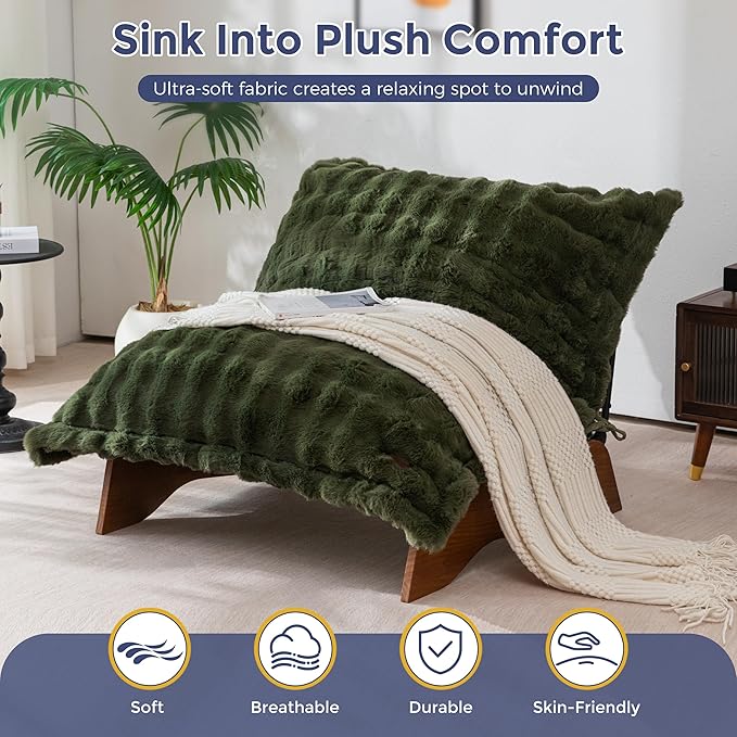 MAXYOYO Adjustable Living Room Chair, Convertible Bean Bag Chair & Recliner with Frame, Removable Cushion Floor Sofa Bubble Fabric, Soft Upholstered Lounge for Bedroom, Dorm, Green