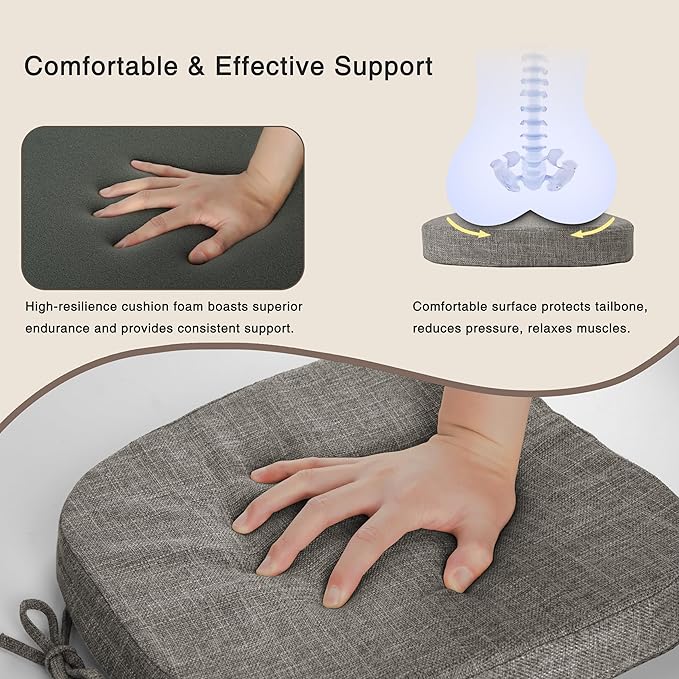 OVOV 14x14 Chair Cushions for Metal Dining Chairs Set of 4 Non Slip Thick Textured Chair Pads for Dining Chairs with Ties and Removable Cover (4, Light Grey)