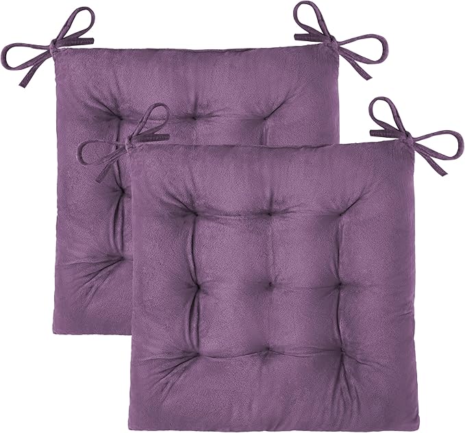 OVOV 2 Pack Chair Cushions for Dining Chairs Soft Seat Cushions for Kitchen Desk Chairs Square Chair Pads with Ties (15.5"x15.5" Purple)
