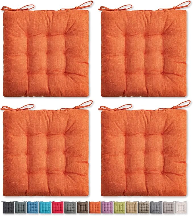 SQUARE MOON 4 Pack Chair Cushions, Seat Cushions, Chair Pads, Chair Mat for Indoor, Outdoor Dining Chair, Kitchen Chairs, Dining Room Chairs (16" × 16" × 4 Pack, Orange)