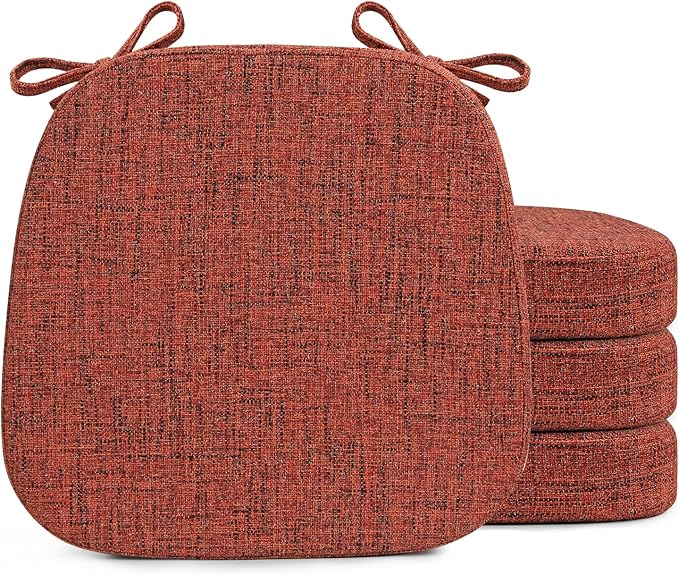 SINOSSO Thickened 2.5" Dining Chair Cushions, Soft Blended High Density Support Foam Kitchen Seat Cushions with Ties, U-Shaped Non-Slip Indoor Chair Pads, 16.5" x 16", 4 PCS, Red