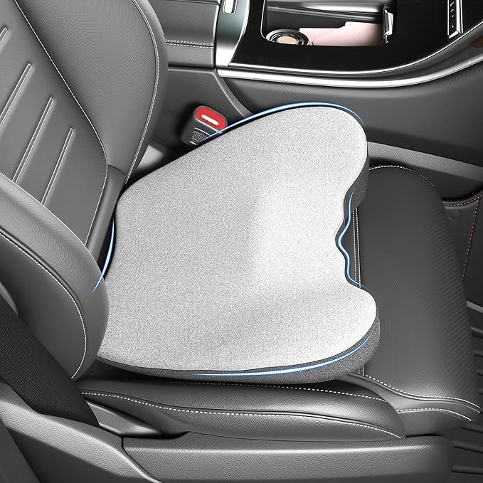 Car Seat Cushion, 2 in 1 Car Seat Cushion or Lumbar Support, Ergonomic Memory Foam Seat Cushions for Car Truck Sedan Home Office, Grey