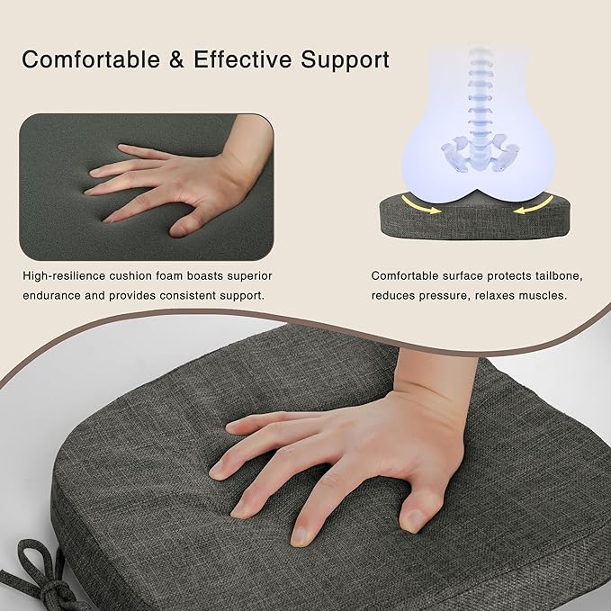OVOV 14x14 Chair Cushions for Metal Dining Chairs Set of 2 Non Slip Thick Textured Chair Pads for Dining Chairs with Ties and Removable Cover (Dark Grey)