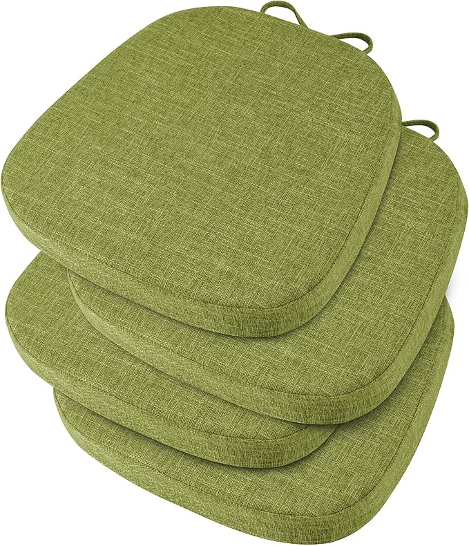 OVOV 14x14 Chair Cushions for Metal Dining Chairs Set of 4 Non Slip Thick Textured Chair Pads for Dining Chairs with Ties and Removable Cover (4, Green)