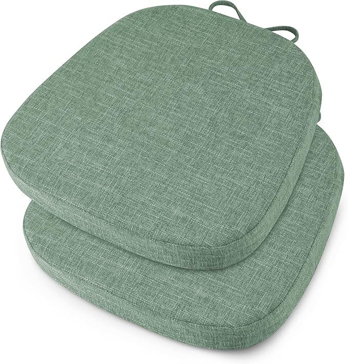 OVOV 14x14 Chair Cushions for Metal Dining Chairs Set of 2 Non Slip Thick Textured Chair Pads for Dining Chairs with Ties and Removable Cover (Sage Green)