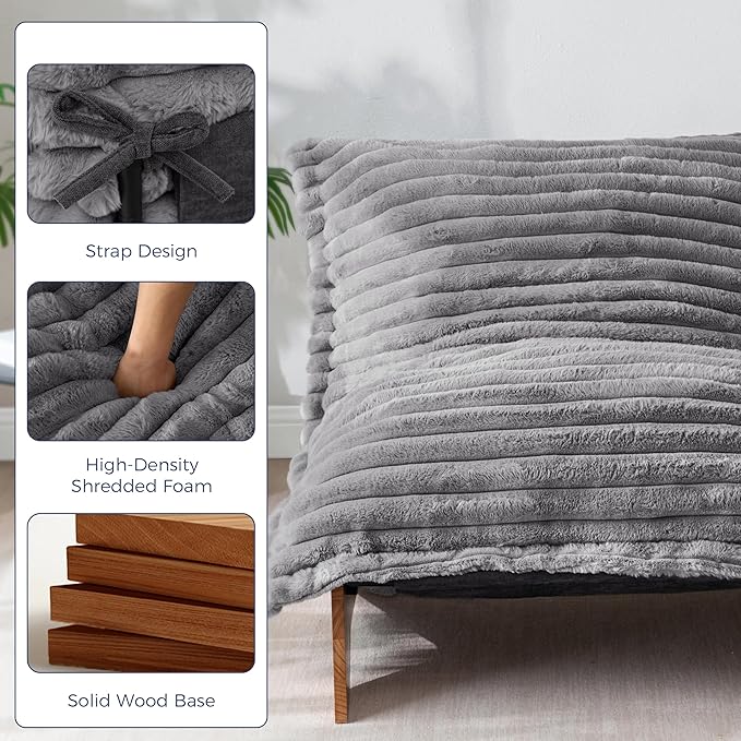 MAXYOYO Adjustable Living Room Chair, Convertible Bean Bag Chair & Recliner with Frame, Removable Cushion Floor Sofa Striped Fabric, Soft Upholstered Lounge for Bedroom, Dorm, Grey
