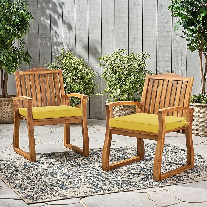 Outdoor Chair Cushions 19 x 19 Inch Water Resistant Patio Chair Cushions with Tie Color Fastness Thick Outdoor Seat Cushion for Garden Lawn Patio Furniture Yellow Set of 2