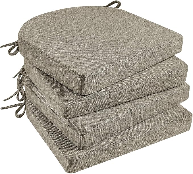 Basic Beyond Chair Cushions for Dining Chairs with Ties and Removable Cover, 2" Thick Seat Cushions for Kitchen Chairs, Set of 4, 17" x 16", Khaki