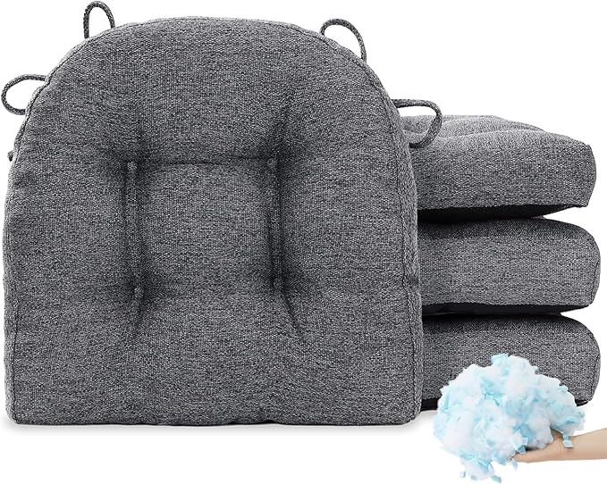 Tromlycs Chair Cushions for Dining Chairs Kitchen Seat Cushions Room 4 Pack Pads with Ties Indoor Non Slip Office 18x18 Inch, Dark Grey