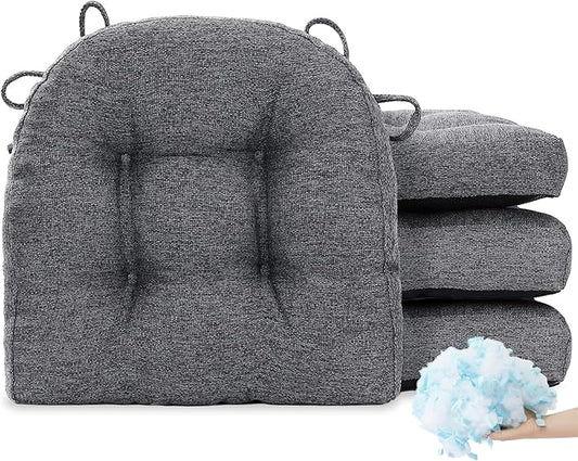 Tromlycs Chair Cushions for Dining Chairs Kitchen Seat Cushions Room 4 Pack Pads with Ties Indoor Non Slip Office 18x18 Inch, Dark Grey
