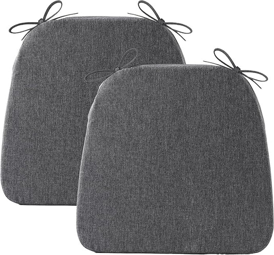 Battilo Chair Cushions for Dining Chairs with Ties, Waterproof Kitchen Chair Pad with Non-Slip Backing, Seat Cushions with Machine Washable Removable Cover, 16"x16"x2", Set of 2, Dark Grey