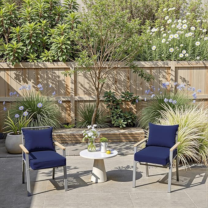PatioGlow Outdoor Chair Cushions 22 x 22 x 3 Inch, Waterproof & Fade Resistant Patio Seat Cushion for Furniture with Handle and Ties, Thick Seating Pads for Outside Sofa Couch Set of 2, Dark Blue