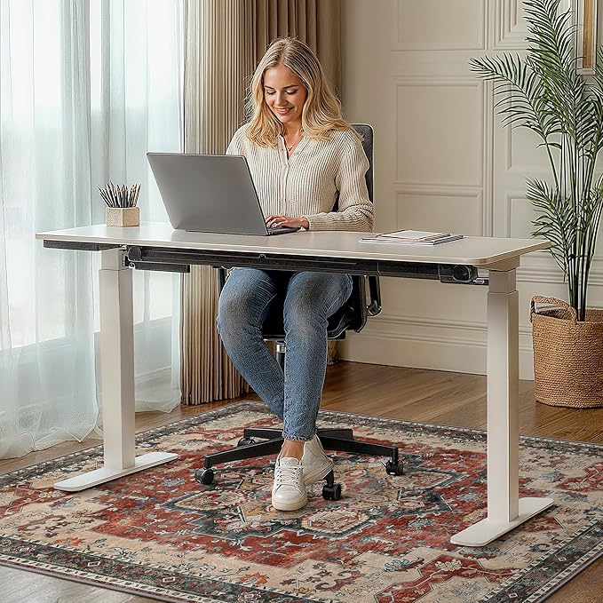 30"x48" Office Chair Mat for Hardwood Tile Floor, Under Desk Carpet Protector for Rolling Computer Chair Mat, Machine Washable Area Rug, Anti-Slip 1/5" Thick Low Pile Thin Vinyl Floor Mat, Annatto