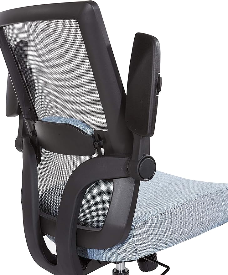 Space Seating 867 Series Adjustable Manager's Chair with Breathable Mesh Back, Lumbar Support and Padded Flip Arms, Blue Fabric Seat with Black Nylon Base