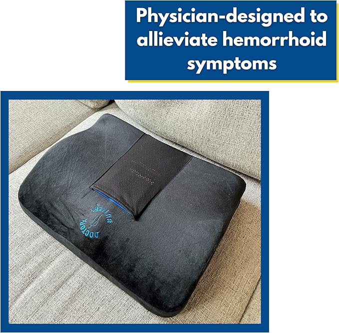 Doctor Butler's Orthopedic Memory Foam Cushion for Hemorrhoid Relief – Hemorrhoid Cushion for Relief of Discomfort with 2 Gel Inserts for Hot/Cold Therapy (1 Count)
