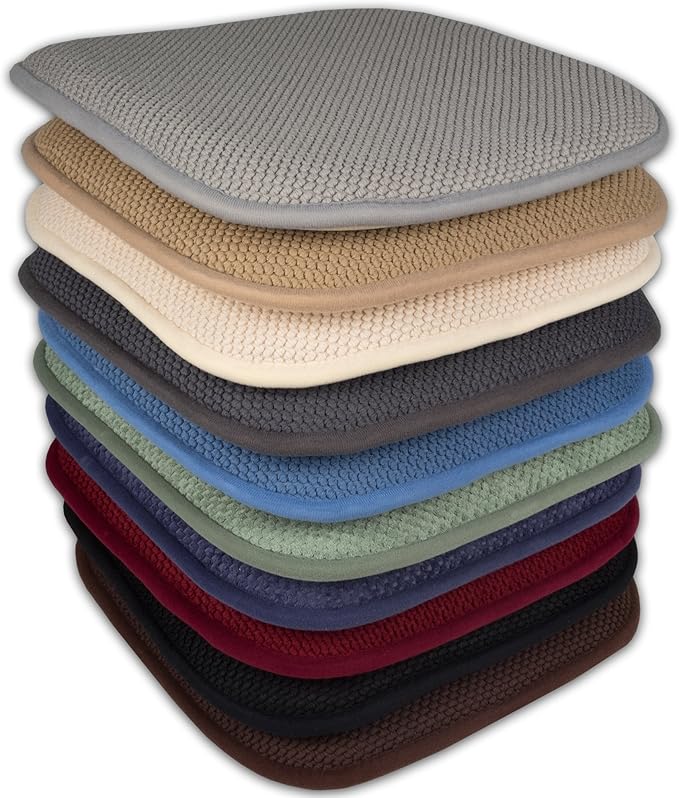 Sweet Home Collection Cushion Memory Foam Chair Pads Honeycomb Nonslip Back Seat Cover 16" x 16" , Black 6 Pack