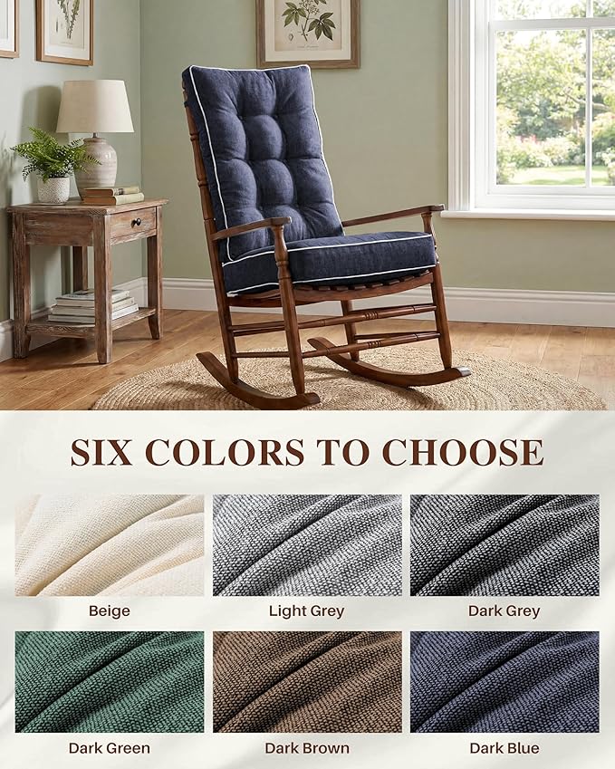 Rocking Chair Cushions Indoor, 5-inch Thicken Seat Cushion with Memory Foam Non-Slip Tufted Chair Pads Set of Seat & Back Cushion for Outdoor Rocker Living Room, Dark Blue, 22x17x5/17x17x5