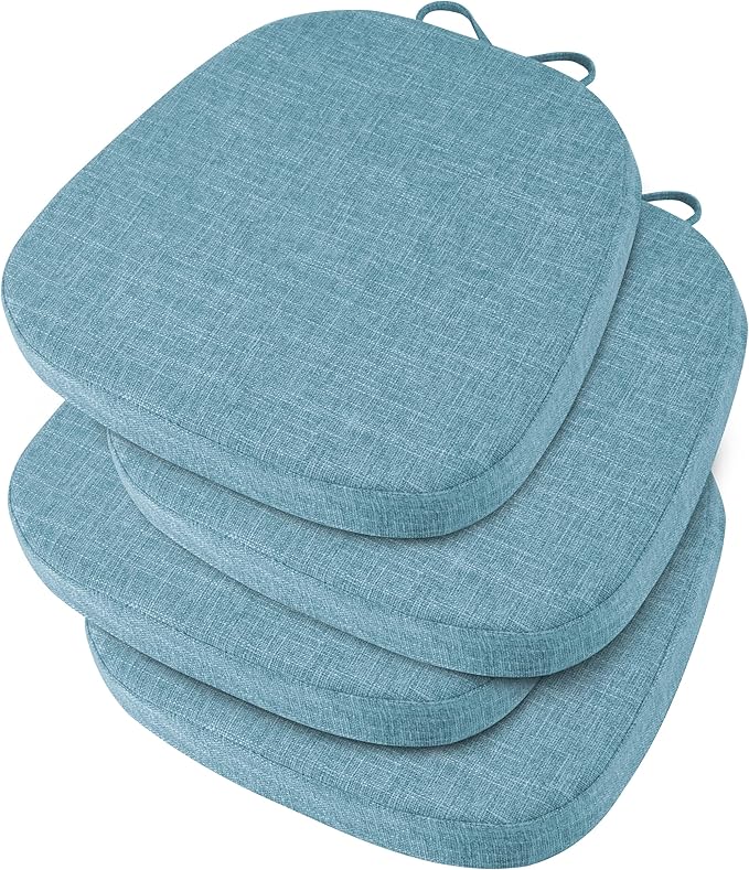 OVOV 14x14 Chair Cushions for Metal Dining Chairs Set of 4 Non Slip Thick Textured Chair Pads for Dining Chairs with Ties and Removable Cover (Light Blue)