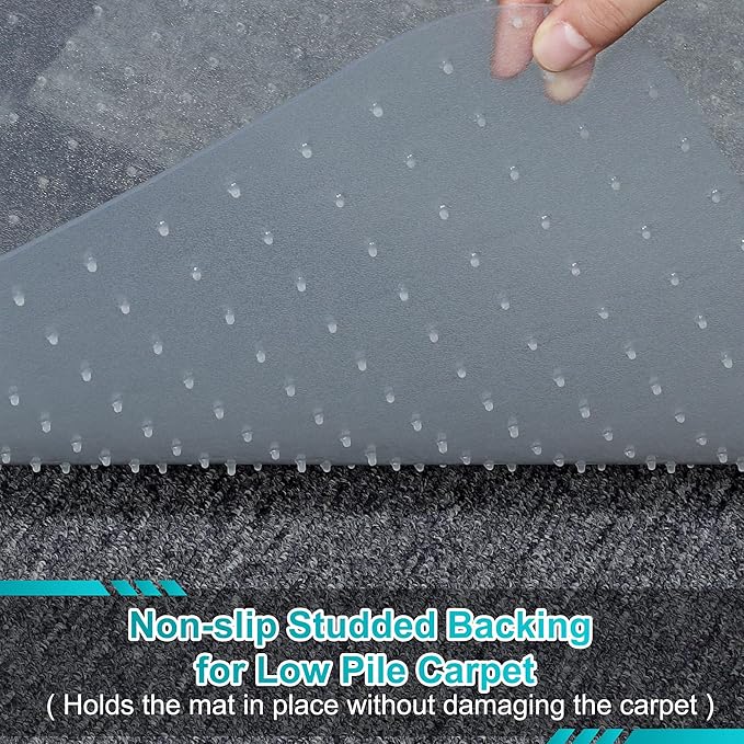 Office Chair Mat for Carpets, 48"x 60" Heavy Duty Clear Plastic Floor Protector, Non-Slip Computer Desk Chair Mat for Low Pile Carpeted Floors, Smooth Rolling Carpet Chair Mat for Home Office