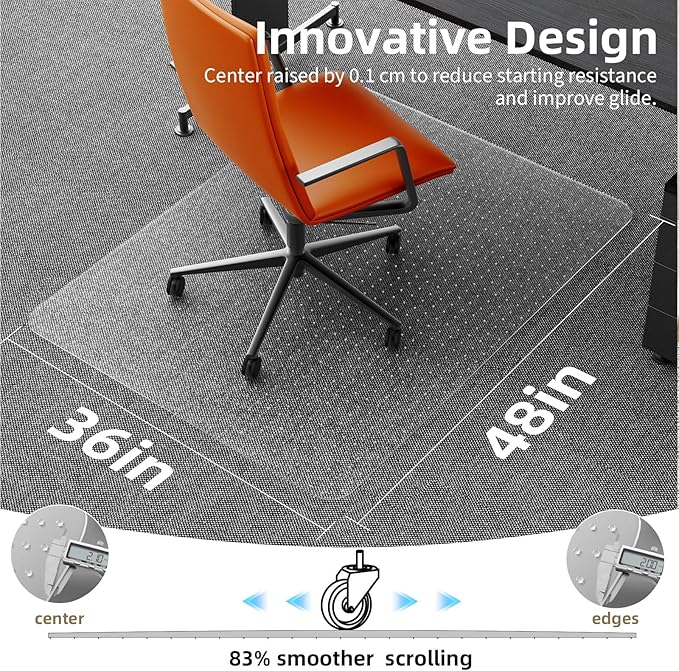Heavy-Duty PVC Clear Chair Mat for Carpets - 36" x 48" Protects Low/Flat Pile, Non-Slip & Noise Reducing Office Mat for Rolling Chairs, Home Office & Gaming