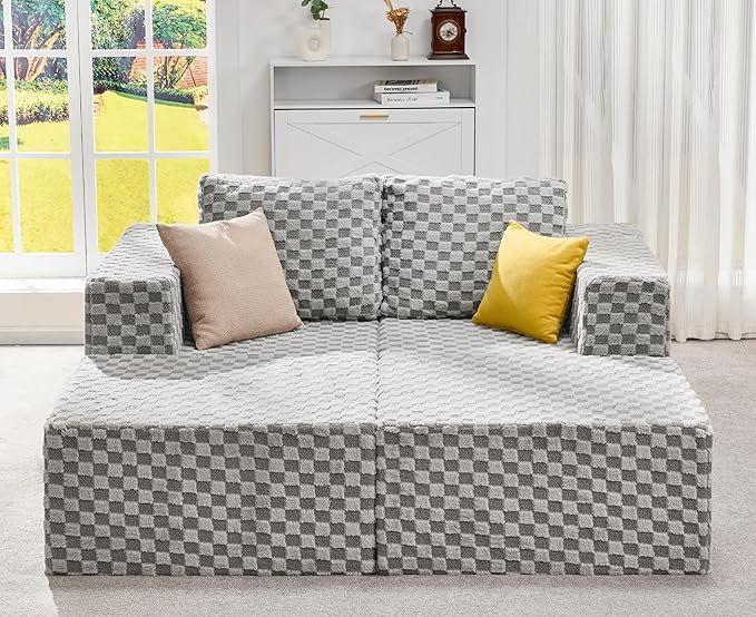 Hobestluk Modular Sectional Sofa Memory Foam Couch Sofa Bed Loveseat with Chaises Cloud Couch with Removable Cover Large Sectional Couches for Living Room (Plush Grey, Sofa Bed)