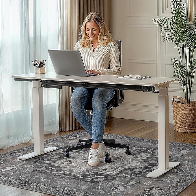 48"x72" Office Chair Mat for Hardwood Tile Floor, Under Desk Carpet Protector for Rolling Computer Chair Mat, Machine Washable Area Rug, Anti-Slip 1/5" Thick Low Pile Thin Vinyl Floor Mat, Black