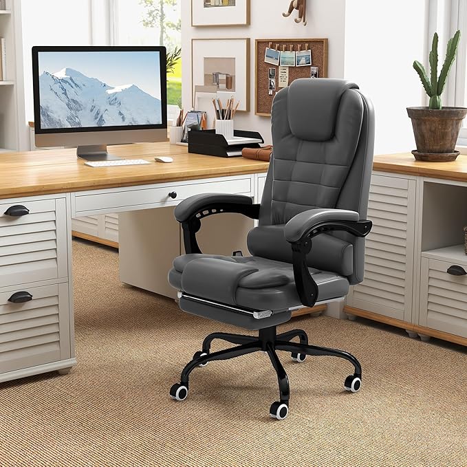 Vinsetto 7-Point Vibrating Massage Office Chair, High Back Computer Chair with Lumbar Support, Footrest, Reclining Back, Adjustable Height, Gray