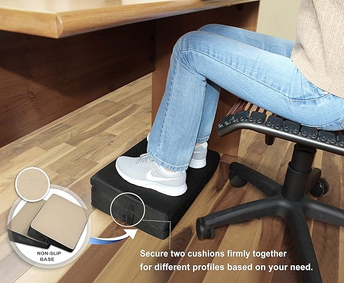 4-in-1 Footrest for Added Height - Premium Foam Foot Cushion Works Great for Under Desk or bar - Will not Slide on Any Surface