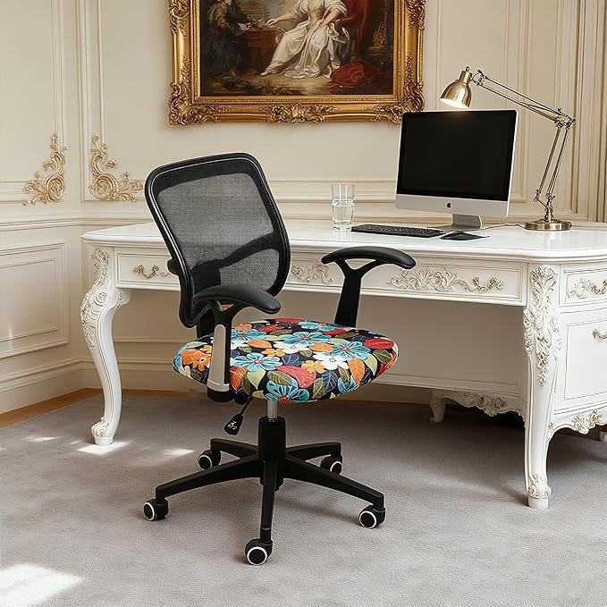 FORCHEER Office Chair Seat Cover Floral Stretch Printed Deak Chair Seat Cushion Cover 20x20inch 1 Piece Washable-Lush Flowers