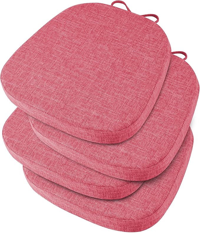 OVOV 14x14 Chair Cushions for Metal Dining Chairs Set of 4 Non Slip Thick Textured Chair Pads for Dining Chairs with Ties and Removable Cover (4, Pink)