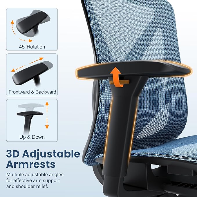 Ergonomic Office Chair, Mesh Computer Desk Chairs with Adjustable Lumbar Support, 3D Armrests, Tilt Function, Comfy Wide Seat, Swivel Executive Work Task Chair for Company and Home
