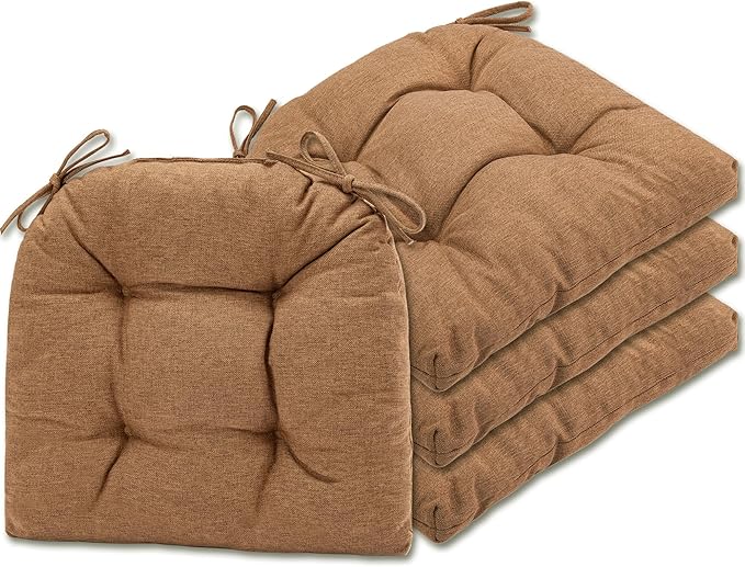 SQUARE MOON Chair Cushions for Dining Chairs, 3 Inch Thick Comfortable Kitchen Chair Pads, Dining Room Seat Cushions with Ties, Machine Washable, 17" x 16" x 3", 4/Pack, Coffee
